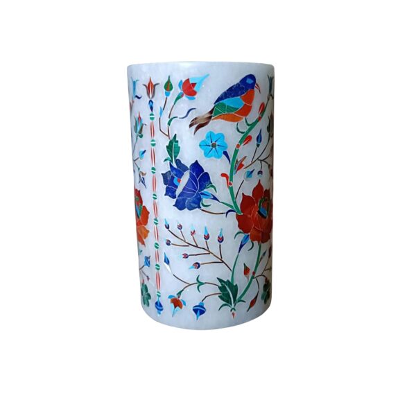 ArtEra Marble Handicrafted Inlaid with Semi-Precious Stones Decorative Flower Pot (15 * 9 CM) | Piera Dura Handmade Marble Flower Pot (Primary Color - Multicolor)