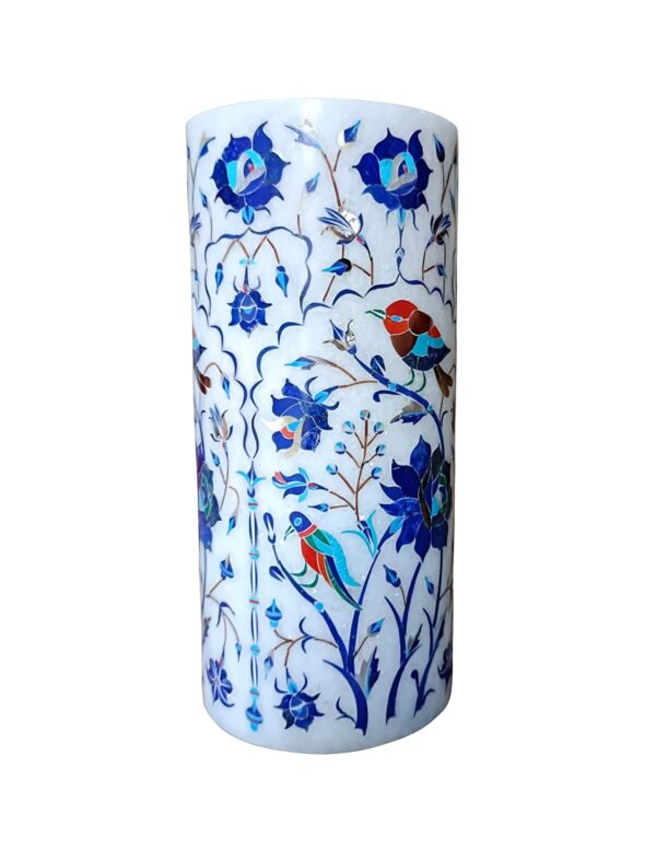 ArtEra Marble Handicrafted Inlaid with Semi-Precious Stones Decorative Flower Pot (20 * 9.5 CM) | Piera Dura Handmade Marble Flower Pot (Primary Color - Blue)