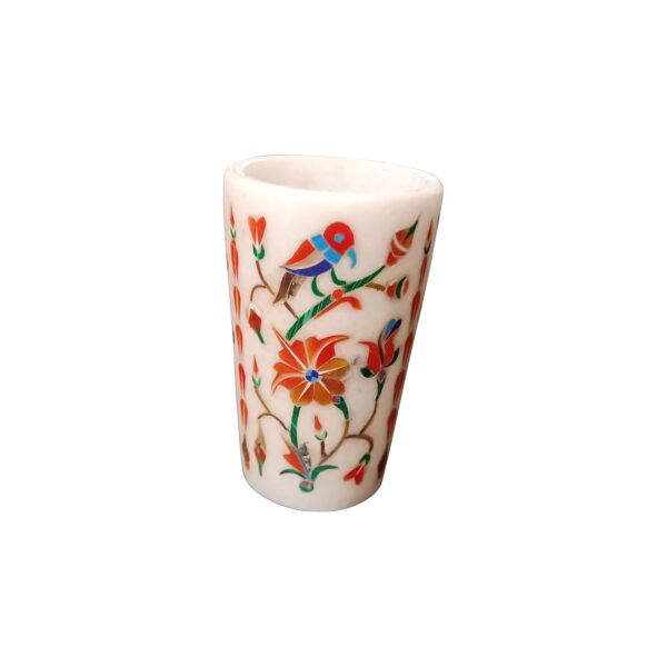 ArtEra Marble Handicrafted Inlaid with Semi-Precious Stones Decorative Glass (3 * 2 INCH) | Piera Dura Handmade Marble Glass Showpiece (Style 19, Agate)