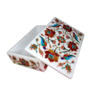 ArtEra MHA Marble Handicrafted Inlaid with Semi-Precious Stones Decorative Box (6 X 4 X 2) | Piera Dura Handmade Marble Box (Red)