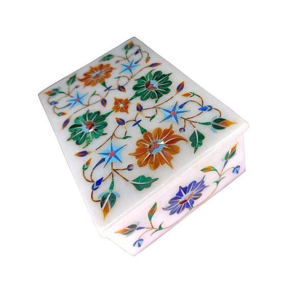 ArtEra MHA Marble Handicrafted Inlaid with Semi-Precious Stones Decorative Box (5 X 3 X 2) | Designer Handmade Marble Box (Multicolor)