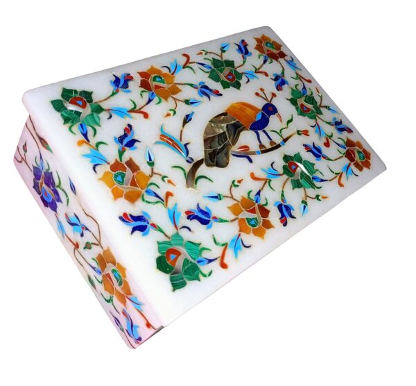 ArtEra MHA Marble Handicrafted Inlaid with Semi-Precious Stones Decorative Box (6 X 4 X 2) | Piera Dura Handmade Marble Box (Multicolor)