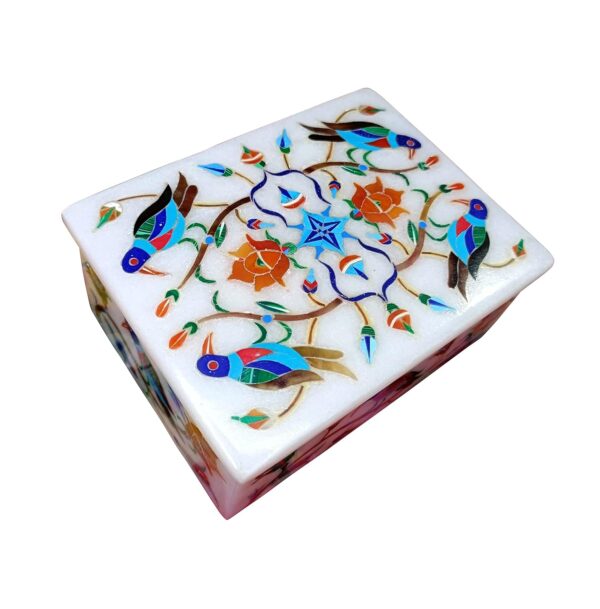 ArtEra MHA Marble Handicrafted Inlaid with Semi-Precious Stones Decorative Box (4 X 3 X 2) | Piera Dura Handmade Marble Box (Multicolor)