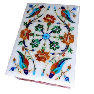 ArtEra MHA Marble Handicrafted Inlaid with Semi-Precious Stones Decorative Box (5 X 3 X 2) | Piera Dura Handmade Marble Box (Multicolor)