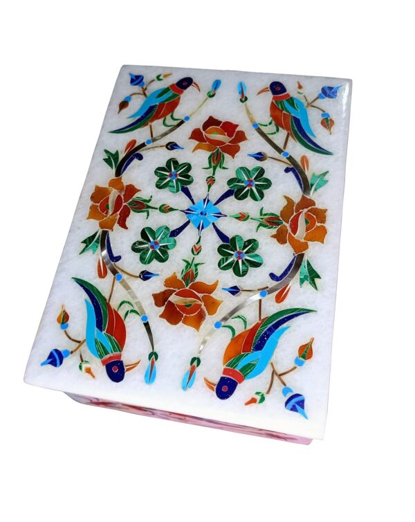 ArtEra MHA Marble Handicrafted Inlaid with Semi-Precious Stones Decorative Box (5 X 3 X 2) | Piera Dura Handmade Marble Box (Multicolor)