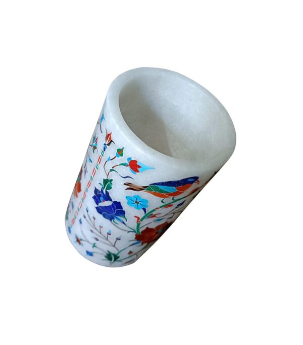 ArtEra Marble Handicrafted Inlaid with Semi-Precious Stones Decorative Flower Pot (15 * 9 CM) | Piera Dura Handmade Marble Flower Pot (Primary Color - Multicolor)