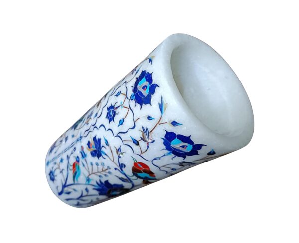 ArtEra Marble Handicrafted Inlaid with Semi-Precious Stones Decorative Flower Pot (20 * 9.5 CM) | Piera Dura Handmade Marble Flower Pot (Primary Color - Blue)