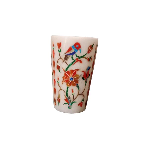 ArtEra Marble Handicrafted Inlaid with Semi-Precious Stones Decorative Glass (3 * 2 INCH) | Piera Dura Handmade Marble Glass Showpiece (Style 19, Agate)