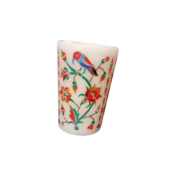 ArtEra Marble Handicrafted Inlaid with Semi-Precious Stones Decorative Glass (3 * 2 INCH) | Piera Dura Handmade Marble Glass Showpiece (Style 16, Red)