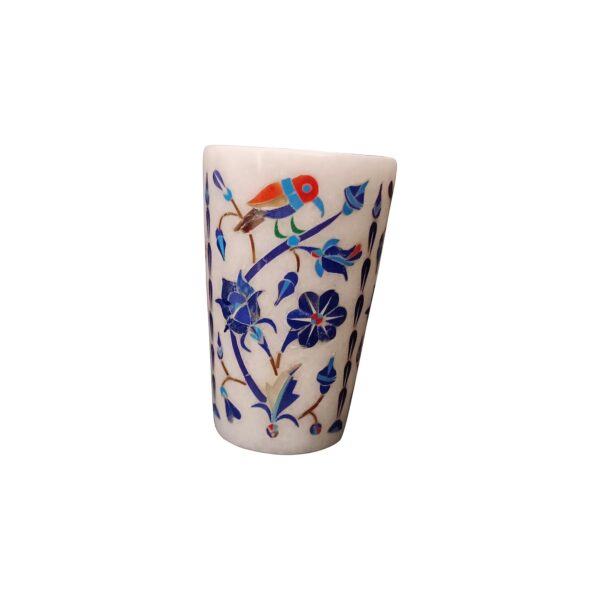 ArtEra Marble Handicrafted Inlaid with Semi-Precious Stones Decorative Glass (3 * 2 INCH) | Piera Dura Handmade Marble Glass Showpiece (Style 13, Blue)