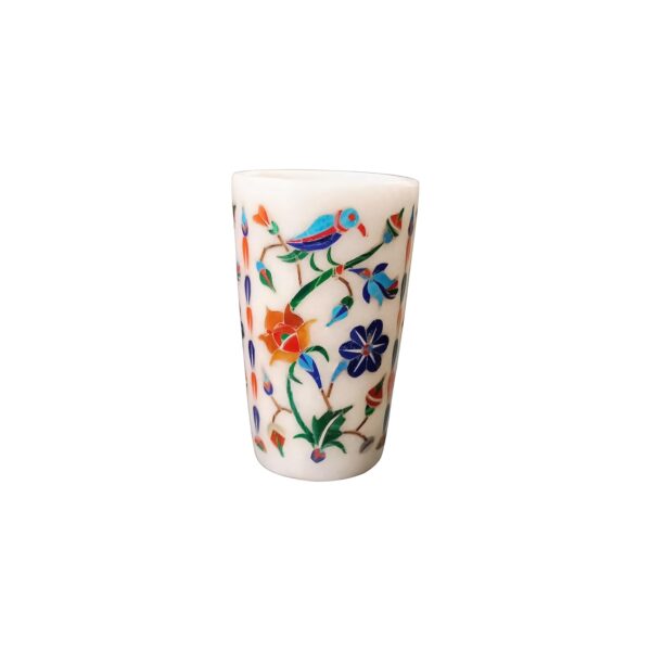 ArtEra Marble Handicrafted Inlaid with Semi-Precious Stones Decorative Glass (3 * 2 INCH) | Piera Dura Handmade Marble Glass Showpiece (Style 07, Mix)