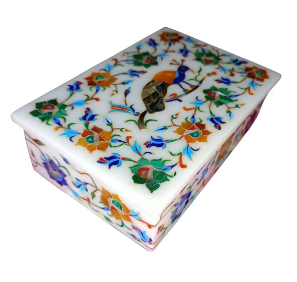 ArtEra MHA Marble Handicrafted Inlaid with Semi-Precious Stones Decorative Box (6 X 4 X 2) | Piera Dura Handmade Marble Box (Multicolor)