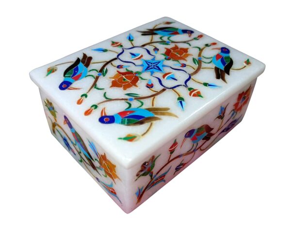 ArtEra MHA Marble Handicrafted Inlaid with Semi-Precious Stones Decorative Box (4 X 3 X 2) | Piera Dura Handmade Marble Box (Multicolor)