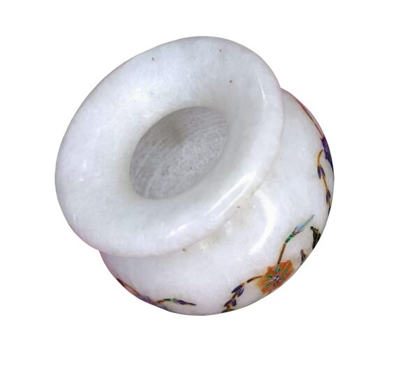 ArtEra Marble Handicrafted Inlaid with Semi-Precious Stones Decorative Flower Pot (10.5 * 6.5 CM) | Piera Dura Handmade Marble Flower Pot (Primary Color - Silver)