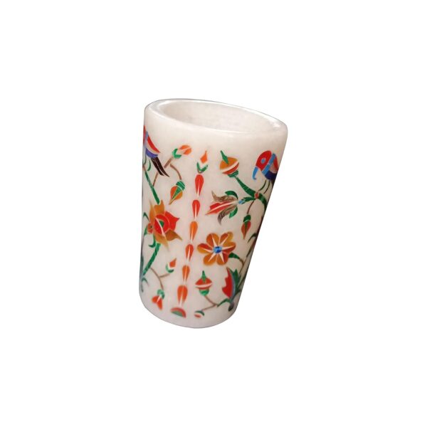 ArtEra Marble Handicrafted Inlaid with Semi-Precious Stones Decorative Glass (3 * 2 INCH) | Piera Dura Handmade Marble Glass Showpiece (Style 16, Red)