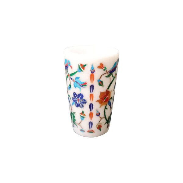 ArtEra Marble Handicrafted Inlaid with Semi-Precious Stones Decorative Glass (3 * 2 INCH) | Piera Dura Handmade Marble Glass Showpiece (Style 07, Mix)