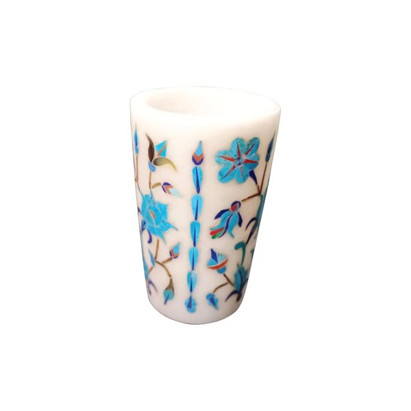 ArtEra Marble Handicrafted Inlaid with Semi-Precious Stones Decorative Glass (3 * 2 INCH) | Piera Dura Handmade Marble Glass Showpiece (Style 06, Turquoise)