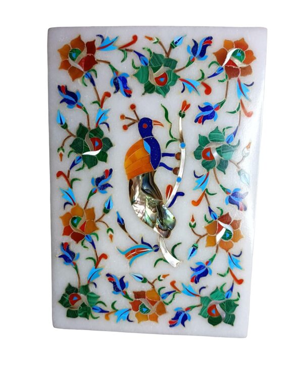 ArtEra MHA Marble Handicrafted Inlaid with Semi-Precious Stones Decorative Box (6 X 4 X 2) | Piera Dura Handmade Marble Box (Multicolor)