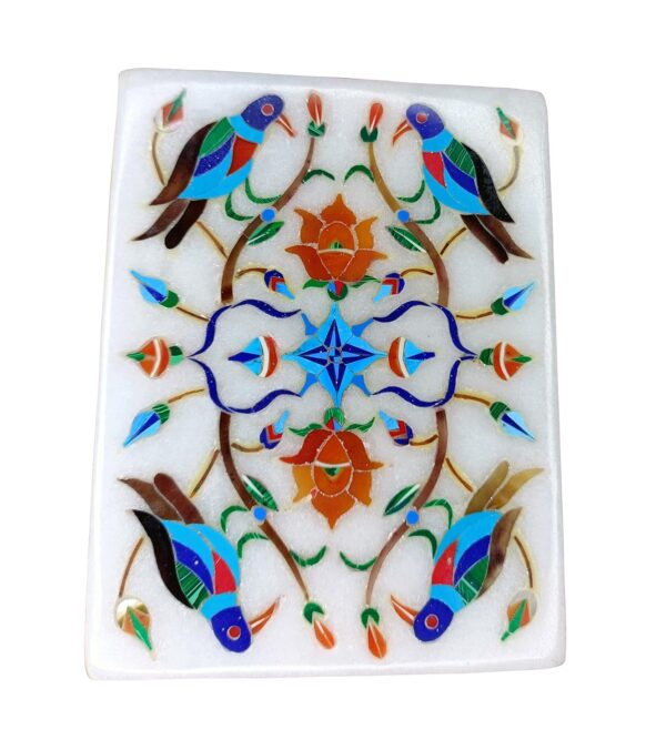 ArtEra MHA Marble Handicrafted Inlaid with Semi-Precious Stones Decorative Box (4 X 3 X 2) | Piera Dura Handmade Marble Box (Multicolor)