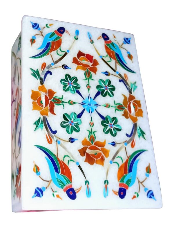 ArtEra MHA Marble Handicrafted Inlaid with Semi-Precious Stones Decorative Box (5 X 3 X 2) | Piera Dura Handmade Marble Box (Multicolor)