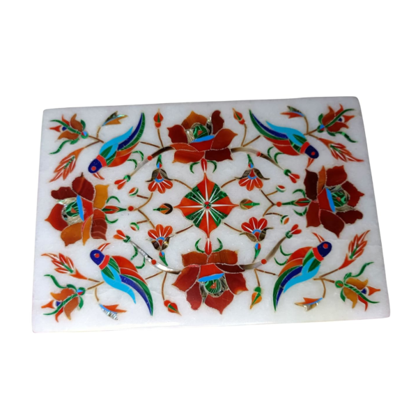 ArtEra MHA Marble Handicrafted Inlaid with Semi-Precious Stones Decorative Box (6 X 4 X 2) | Piera Dura Handmade Marble Box (Red)