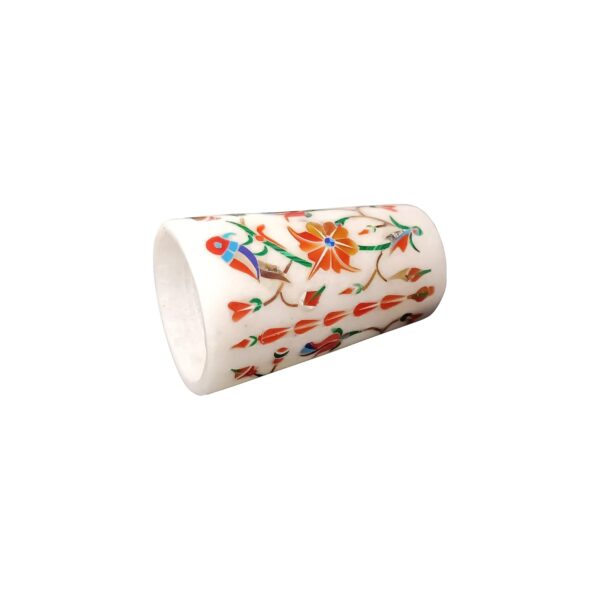 ArtEra Marble Handicrafted Inlaid with Semi-Precious Stones Decorative Glass (3 * 2 INCH) | Piera Dura Handmade Marble Glass Showpiece (Style 19, Agate)