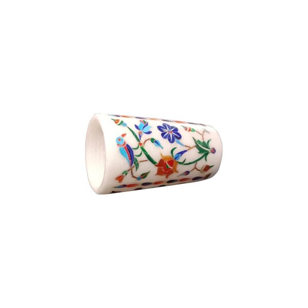 ArtEra Marble Handicrafted Inlaid with Semi-Precious Stones Decorative Glass (3 * 2 INCH) | Piera Dura Handmade Marble Glass Showpiece (Style 07, Mix)