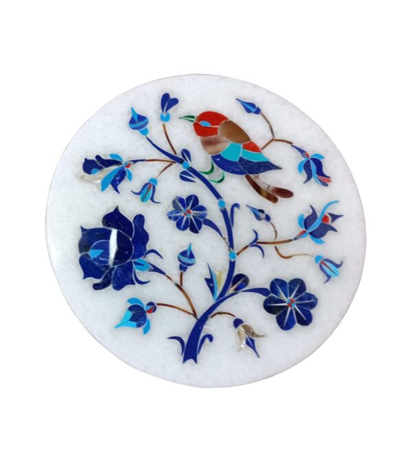 ArtEra's Marble Coaster Set with Semi-Precious Stones Inlay Work (AE-07)| Blue (6 trivets with Holder and Lid, Diameter - 5 inch)