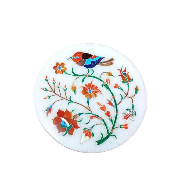 ArtEra's Marble Coaster Set with Semi-Precious Stones Inlay Work (AE-01)| Multicolor (6 trivets with Holder and Lid, Diameter - 5 inch)