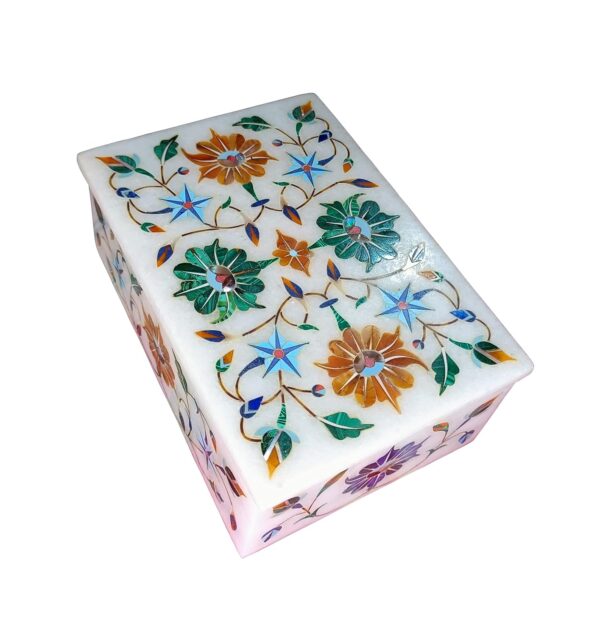 ArtEra MHA Marble Handicrafted Inlaid with Semi-Precious Stones Decorative Box (5 X 3 X 2) | Designer Handmade Marble Box (Multicolor)