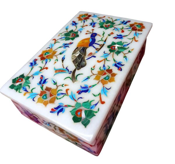 ArtEra MHA Marble Handicrafted Inlaid with Semi-Precious Stones Decorative Box (6 X 4 X 2) | Piera Dura Handmade Marble Box (Multicolor)