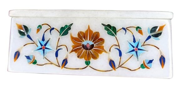 ArtEra MHA Marble Handicrafted Inlaid with Semi-Precious Stones Decorative Box (5 X 3 X 2) | Designer Handmade Marble Box (Multicolor)