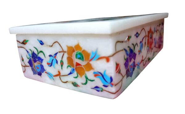 ArtEra MHA Marble Handicrafted Inlaid with Semi-Precious Stones Decorative Box (6 X 4 X 2) | Piera Dura Handmade Marble Box (Multicolor)