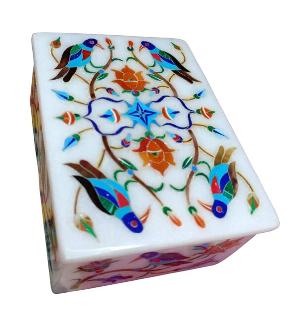 ArtEra MHA Marble Handicrafted Inlaid with Semi-Precious Stones Decorative Box (4 X 3 X 2) | Piera Dura Handmade Marble Box (Multicolor)
