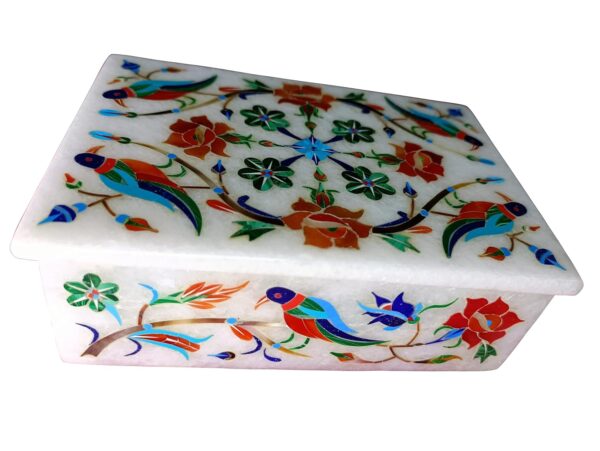 ArtEra MHA Marble Handicrafted Inlaid with Semi-Precious Stones Decorative Box (5 X 3 X 2) | Piera Dura Handmade Marble Box (Multicolor)