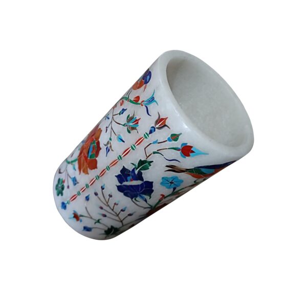 ArtEra Marble Handicrafted Inlaid with Semi-Precious Stones Decorative Flower Pot (15 * 9 CM) | Piera Dura Handmade Marble Flower Pot (Primary Color - Multicolor)