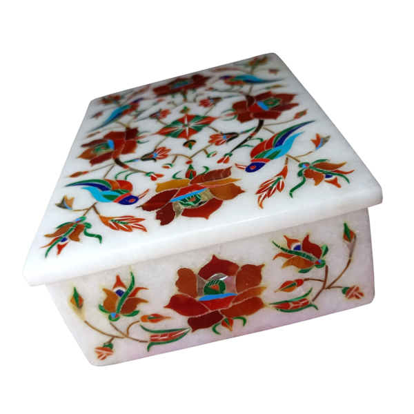 ArtEra MHA Marble Handicrafted Inlaid with Semi-Precious Stones Decorative Box (6 X 4 X 2) | Piera Dura Handmade Marble Box (Red)