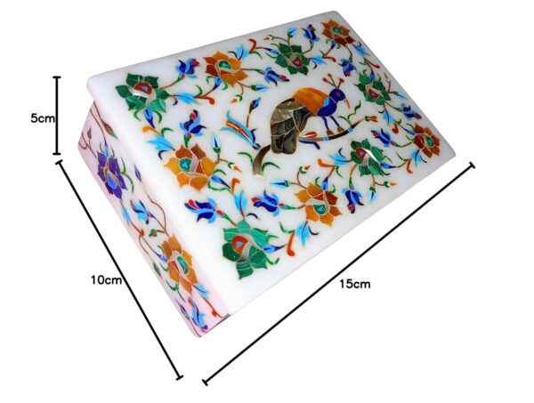 ArtEra MHA Marble Handicrafted Inlaid with Semi-Precious Stones Decorative Box (6 X 4 X 2) | Piera Dura Handmade Marble Box (Multicolor)