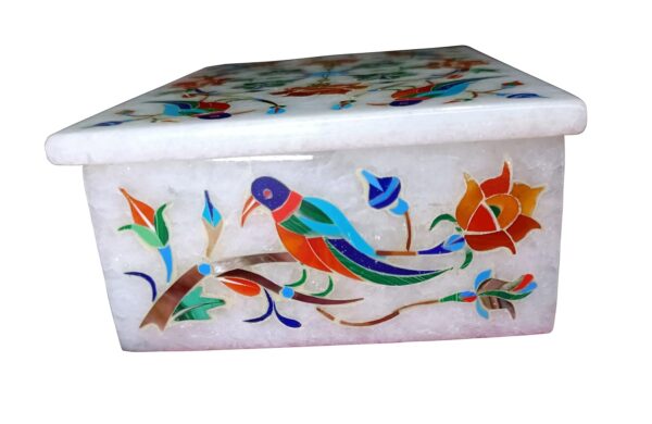 ArtEra MHA Marble Handicrafted Inlaid with Semi-Precious Stones Decorative Box (5 X 3 X 2) | Piera Dura Handmade Marble Box (Multicolor)