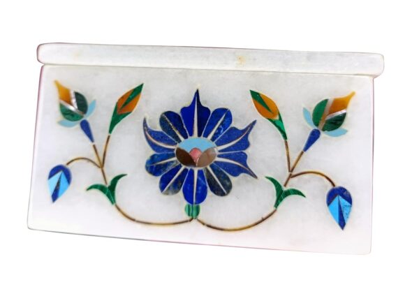 ArtEra MHA Marble Handicrafted Inlaid with Semi-Precious Stones Decorative Box (5 X 3 X 2) | Designer Handmade Marble Box (Multicolor)