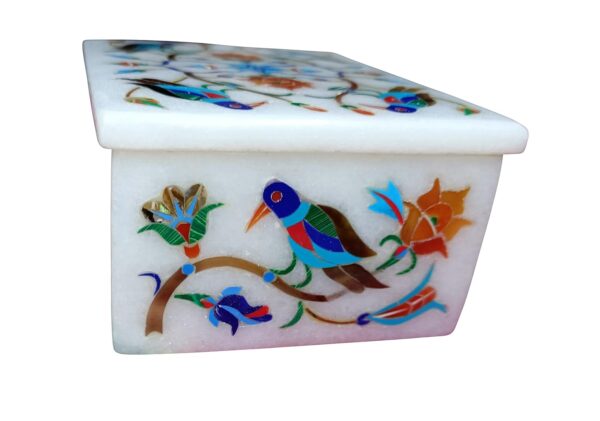ArtEra MHA Marble Handicrafted Inlaid with Semi-Precious Stones Decorative Box (4 X 3 X 2) | Piera Dura Handmade Marble Box (Multicolor)