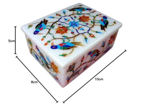ArtEra MHA Marble Handicrafted Inlaid with Semi-Precious Stones Decorative Box (4 X 3 X 2) | Piera Dura Handmade Marble Box (Multicolor)