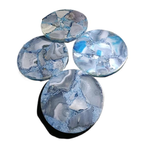 ArtEra Beautiful Decorative Agate Stone Coasters for Tea Cups, Coffee Mugs and Glasses | 4 inches Home Decor Agate Coasters ( Blue )