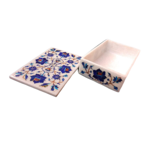 ArtEra Marble Handicraft Inlaid Box with Gemstones (6 X 4 X 2 inch)