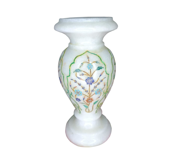 ArtEra Marble Handicrafted Inlaid with Semi-Precious Stones Decorative Flower Vase (6 inch) | Piera Dura Handmade Marble Vase (Multicolor)