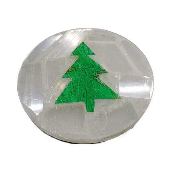 Artera Handcrafted Selenite Stone Coasters with Green Christmas Tree Design for Tea Cups, Coffee Mugs and Glasses (4 inch)