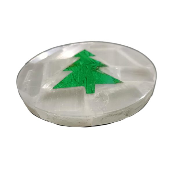 Artera Handcrafted Selenite Stone Coasters with Green Christmas Tree Design for Tea Cups, Coffee Mugs and Glasses (4 inch)