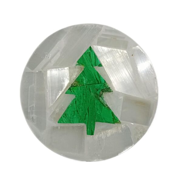 Artera Handcrafted Selenite Stone Coasters with Green Christmas Tree Design for Tea Cups, Coffee Mugs and Glasses (4 inch)