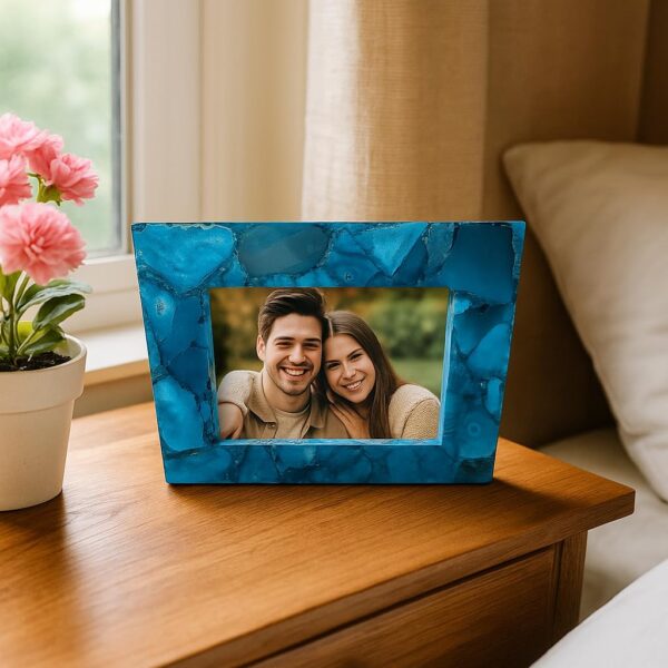 ArtEra Beautiful Decorative Agate Photo frame for Room and Home Decor | 9 inches Home Decor Agate Stone Photo Frame (Size - 9 X 7 X 0.5 inches, Color - Blue)